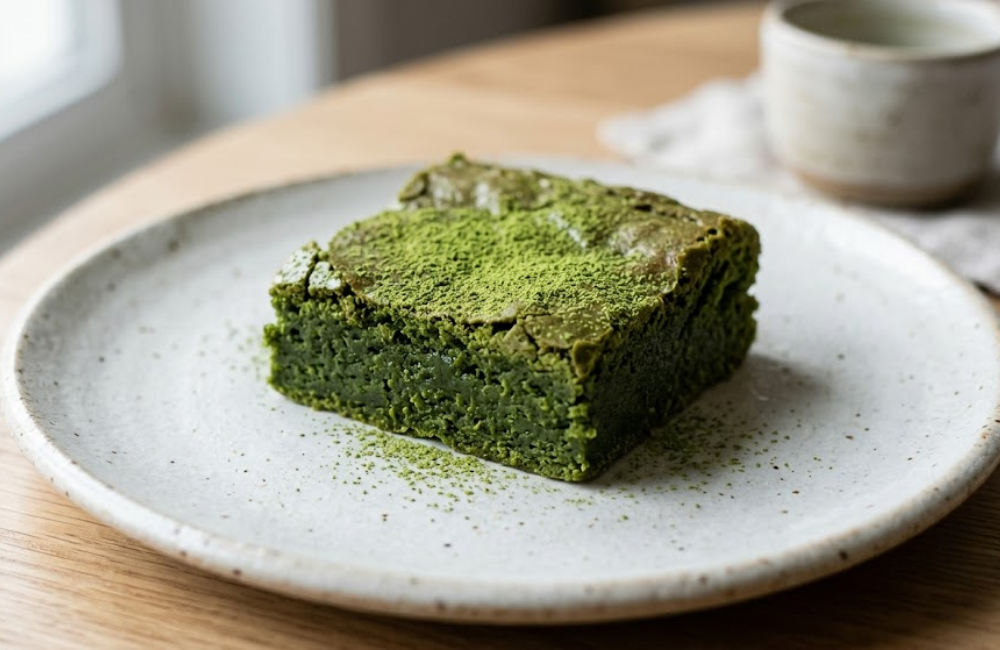 brownie matcha dans une assiette
